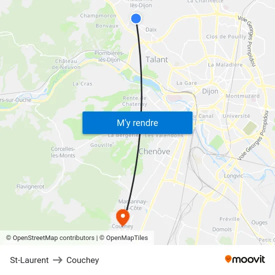 St-Laurent to Couchey map