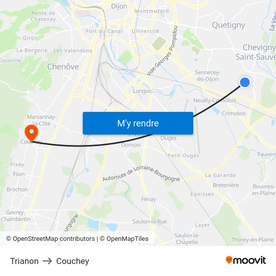 Trianon to Couchey map
