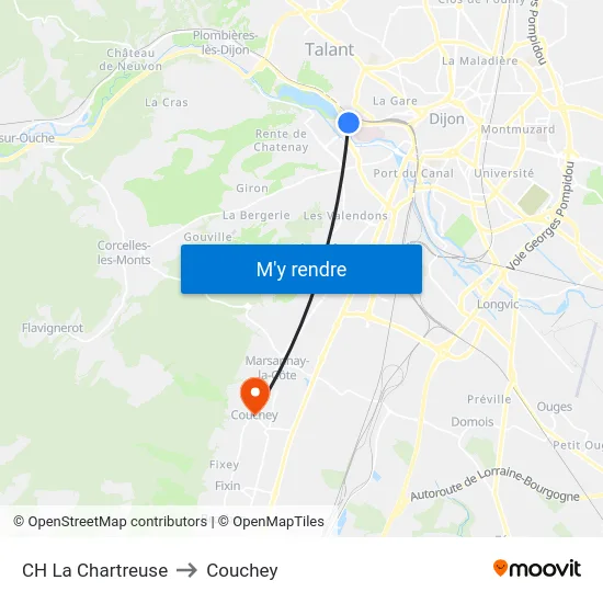 CH La Chartreuse to Couchey map