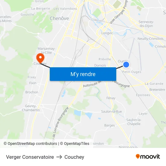Verger Conservatoire to Couchey map