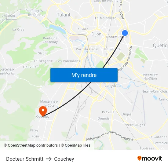 Docteur Schmitt to Couchey map