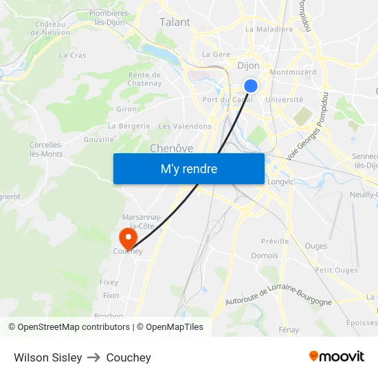 Wilson Sisley to Couchey map