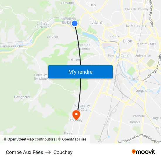 Combe Aux Fées to Couchey map