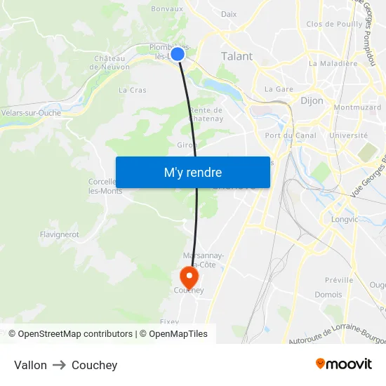 Vallon to Couchey map