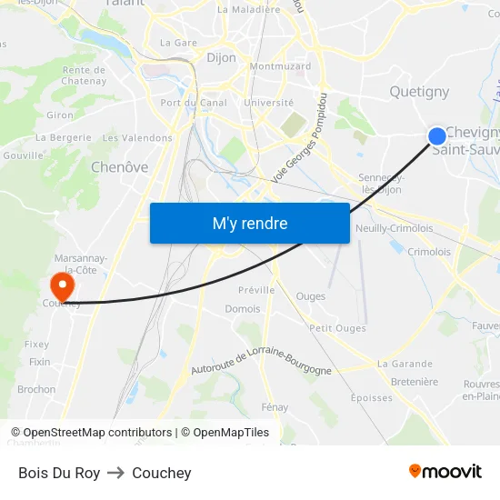 Bois Du Roy to Couchey map