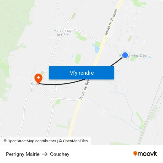 Perrigny Mairie to Couchey map
