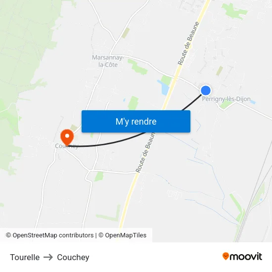 Tourelle to Couchey map