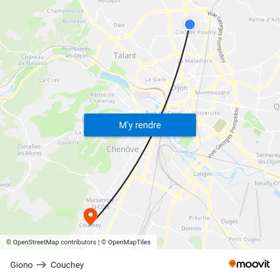 Giono to Couchey map