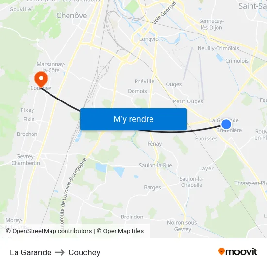 La Garande to Couchey map