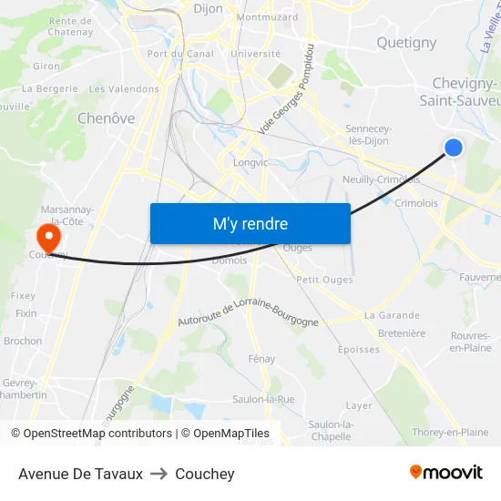 Avenue De Tavaux to Couchey map