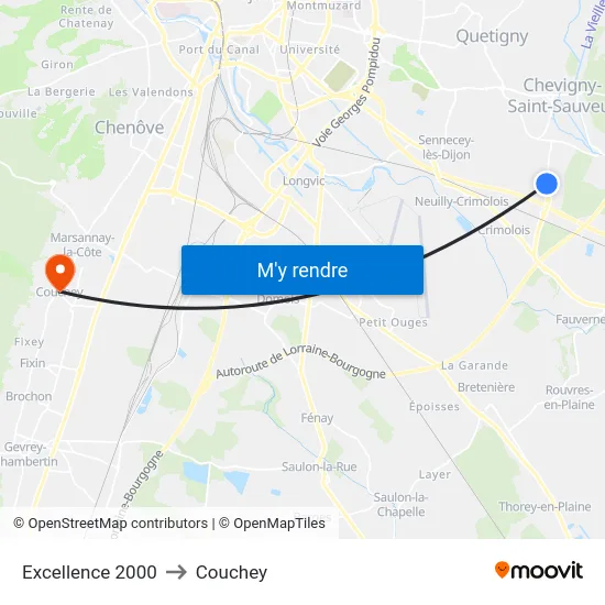 Excellence 2000 to Couchey map