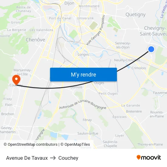 Avenue De Tavaux to Couchey map