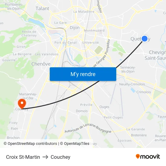 Croix St-Martin to Couchey map