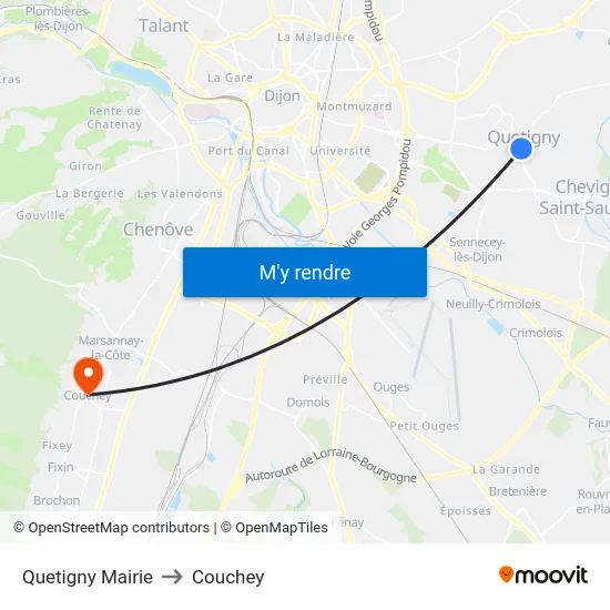 Quetigny Mairie to Couchey map