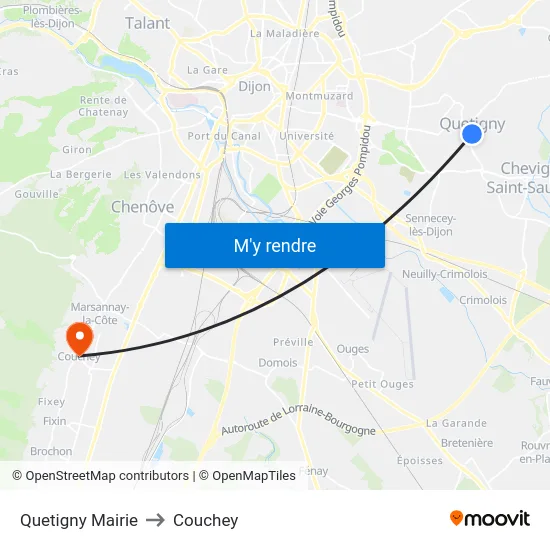 Quetigny Mairie to Couchey map
