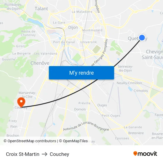 Croix St-Martin to Couchey map