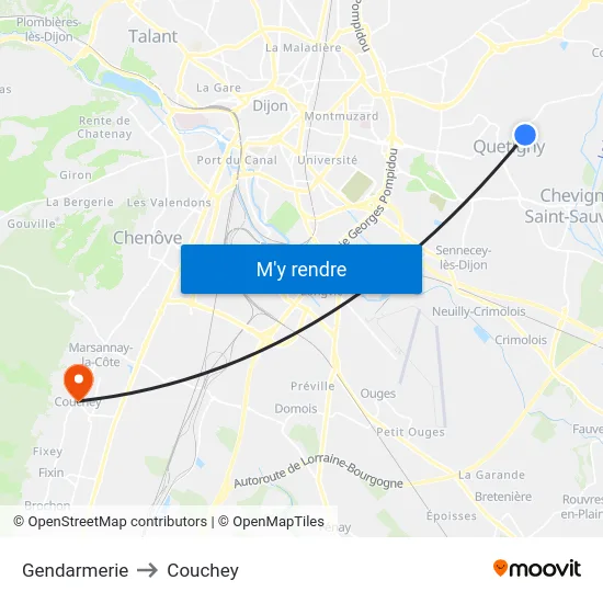 Gendarmerie to Couchey map