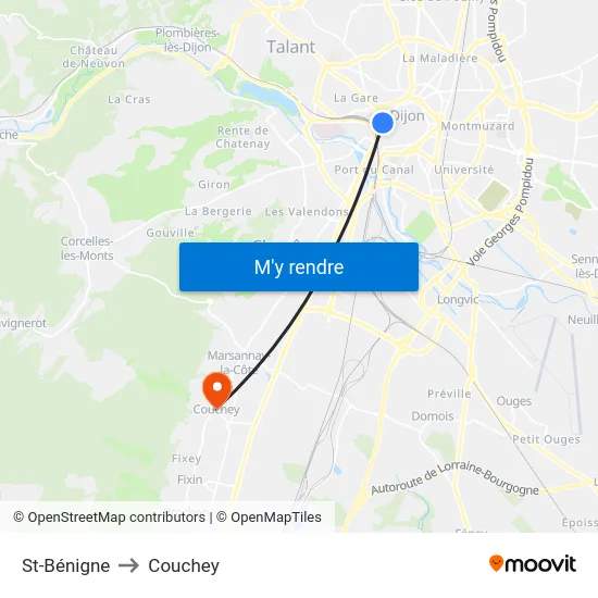 St-Bénigne to Couchey map