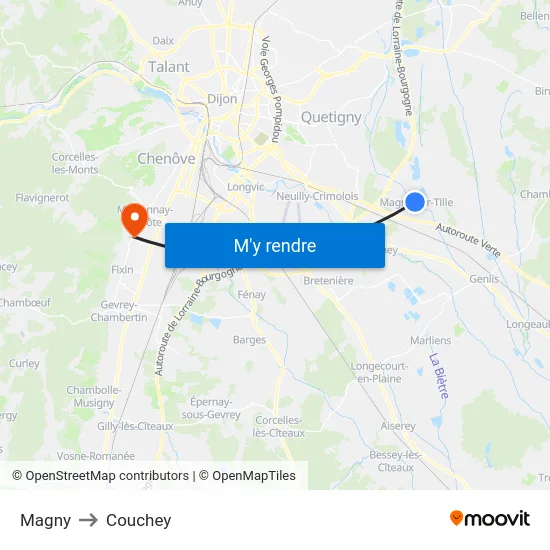 Magny to Couchey map