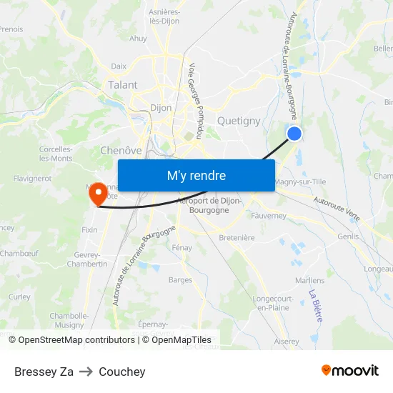 Bressey Za to Couchey map