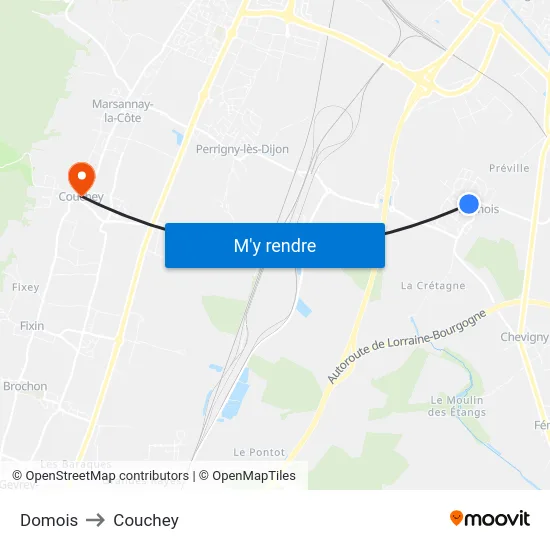 Domois to Couchey map