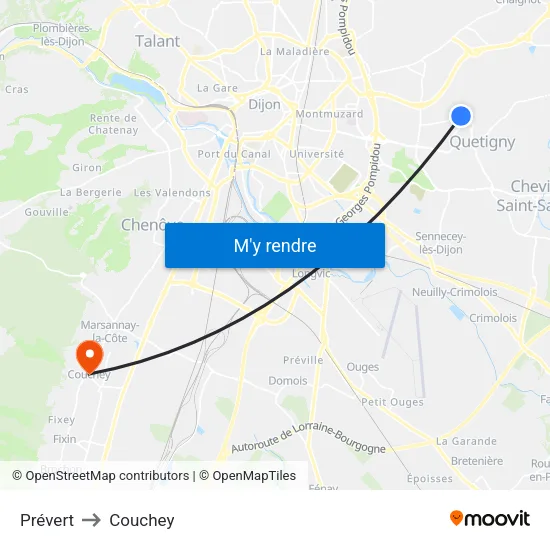 Prévert to Couchey map