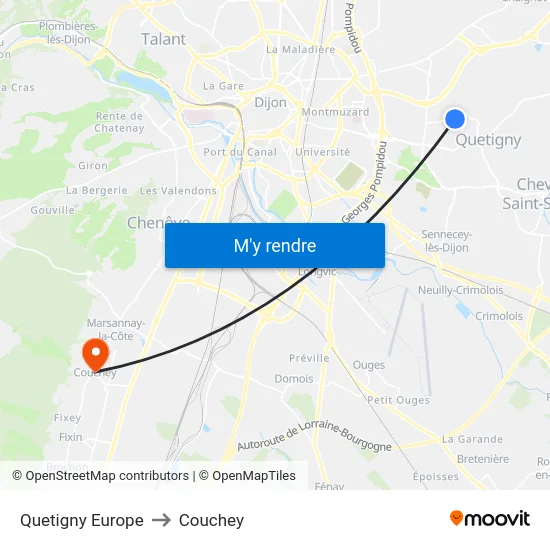 Quetigny Europe to Couchey map
