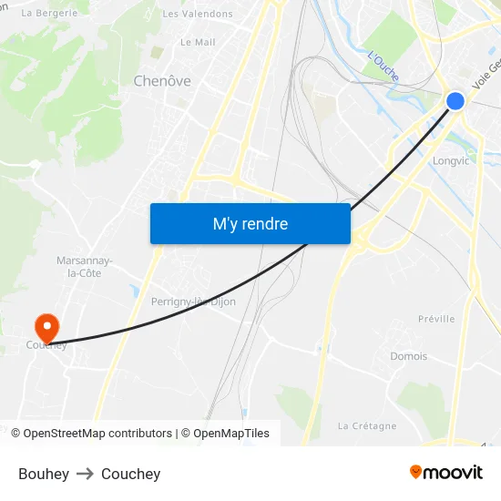 Bouhey to Couchey map