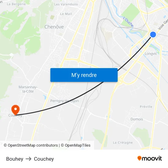Bouhey to Couchey map