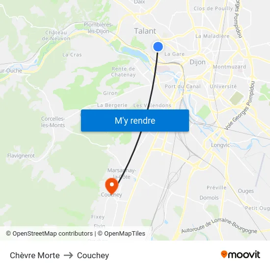 Chèvre Morte to Couchey map