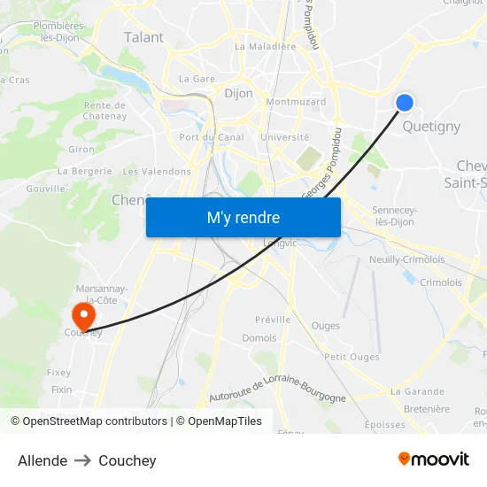 Allende to Couchey map