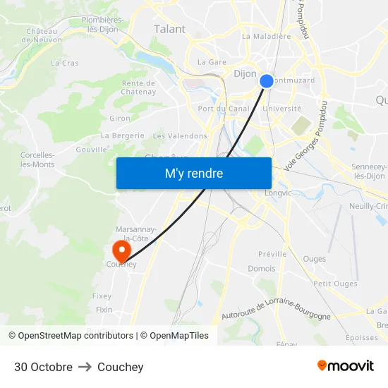 30 Octobre to Couchey map