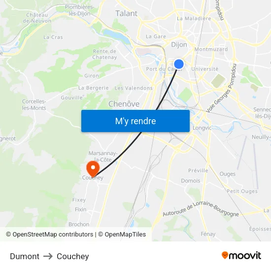 Dumont to Couchey map