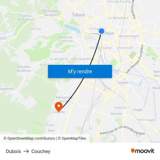 Dubois to Couchey map