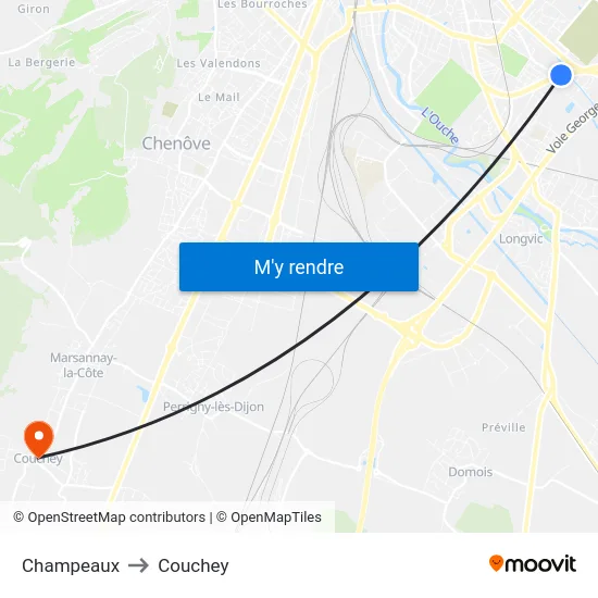Champeaux to Couchey map