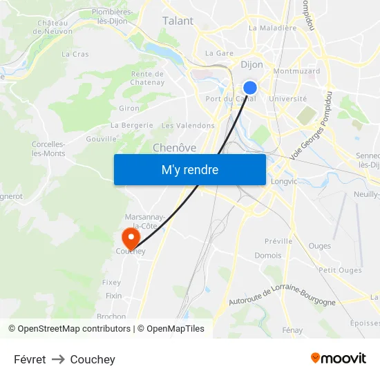 Févret to Couchey map