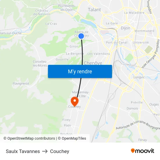 Saulx Tavannes to Couchey map