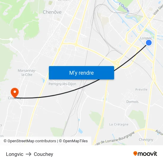 Longvic to Couchey map