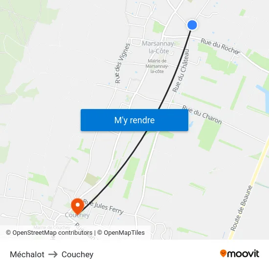 Méchalot to Couchey map