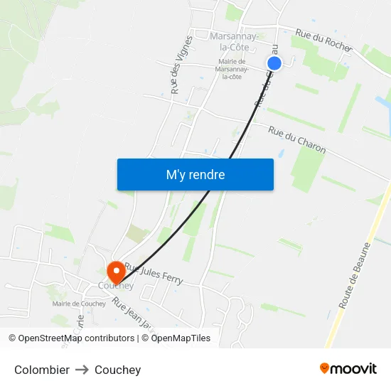 Colombier to Couchey map