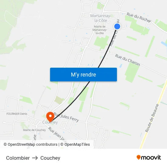 Colombier to Couchey map