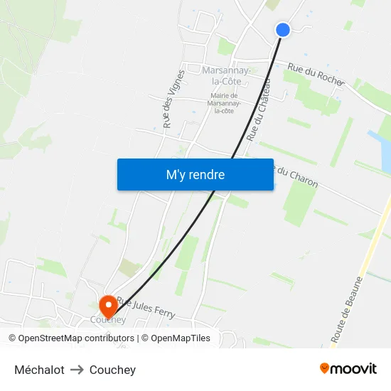 Méchalot to Couchey map