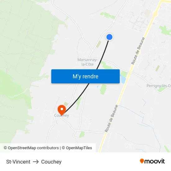 St-Vincent to Couchey map