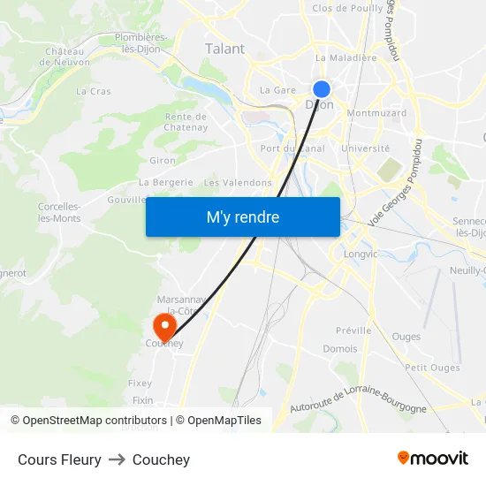 Cours Fleury to Couchey map