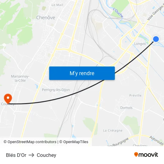Blés D'Or to Couchey map