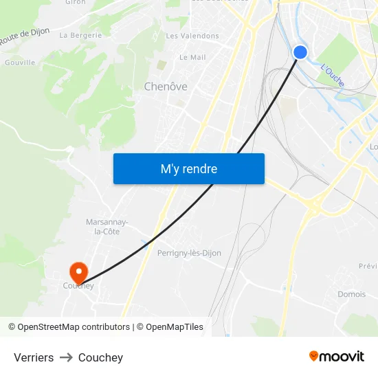 Verriers to Couchey map