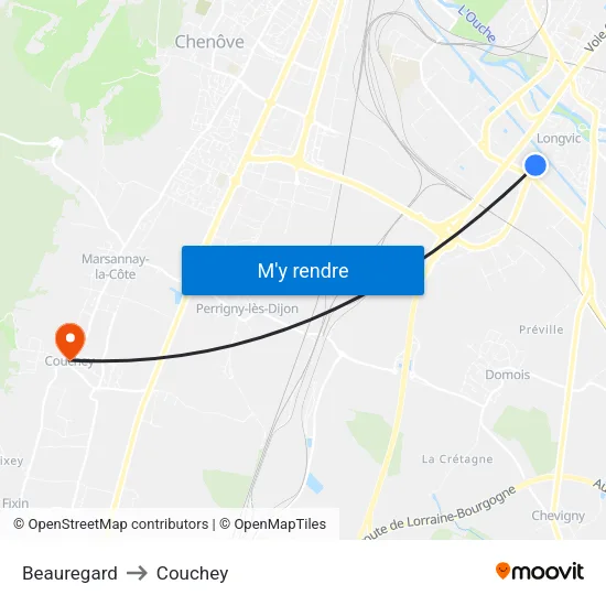 Beauregard to Couchey map