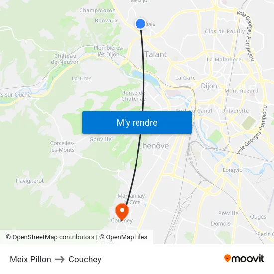 Meix Pillon to Couchey map