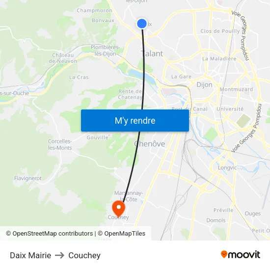 Daix Mairie to Couchey map