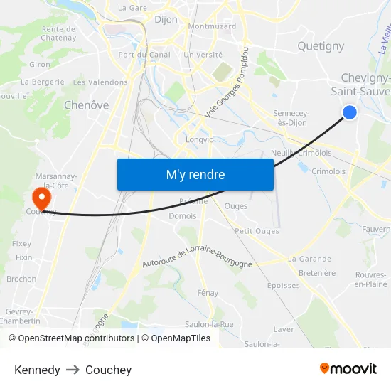 Kennedy to Couchey map